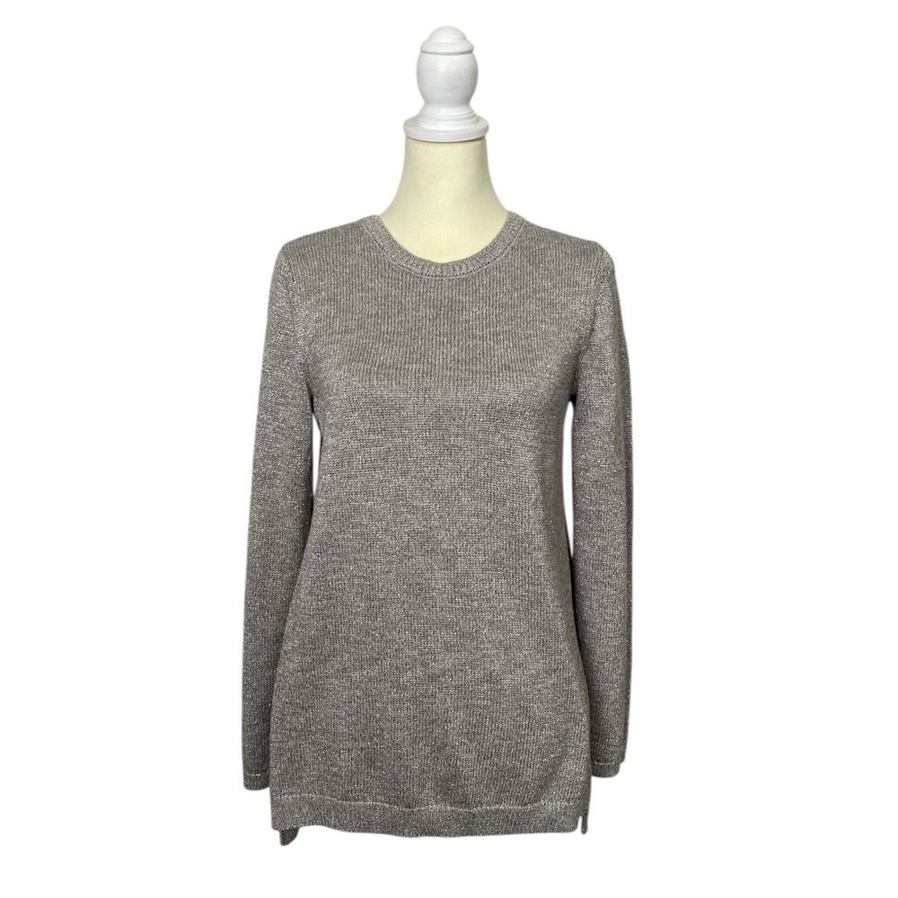 J.Jill Metallic Knit Long Sleeve Sweater Tunic Gray Size Small